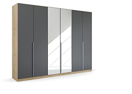 Rauch Möbel Quadra-Spin Dark&Wood, Kleiderschrank, Farbe Grau metallic/Eiche Artisan, Breite 271 cm