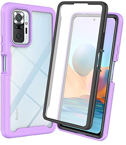XINYEXIN Funda para Xiaomi Redmi Note 10 Pro, Protector de Pantalla Incorporado [360 Grados Antigolpes] Rugged Bumper Transparente Carcasa Case Cover - Púrpura Claro