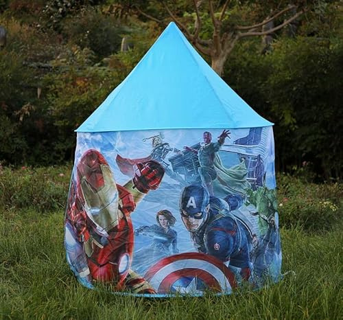 Play Tent Avengers Heroes for Kids ~ Superheroes Iron & Hulk & Captain America Hero ~ Blue Pop Up Castle Playhouse ~ children age 1 to 9 years ~ 1m x 1.25m / Use for Indoor/Outdoor