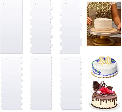 6 Piezas Raspador de Pastel de Acrílico,Profesional Peine de Alisar Pasteleria,Transparentes Raspador Crema Tartas, Cake Scraper para Cream Decoración de Bordes DIY 11 Tipos Tartas Suaves y Rayadas