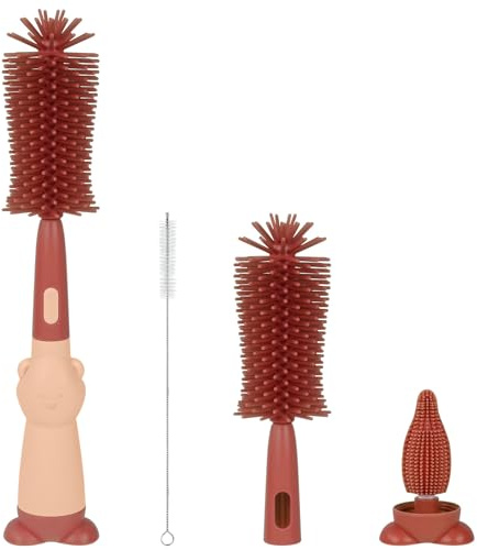Vicloon Goupillon Bébé en Silicone, 3 en 1 Nettoyage Biberon Brosse,Goupillon Biberon et Tétine pour Toutes Les Tailles de Biberons,sans BPA Durable et sans Rayures (Rouge)