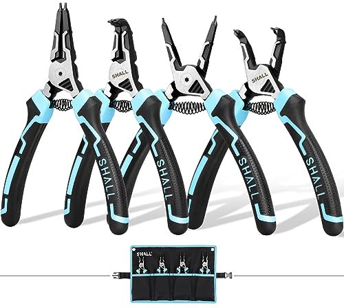 SHALL 4-Piece Heavy Duty 7 Snap Ring Pliers Set - Inverted Ring Remover Bracket Pliers with Portable Case