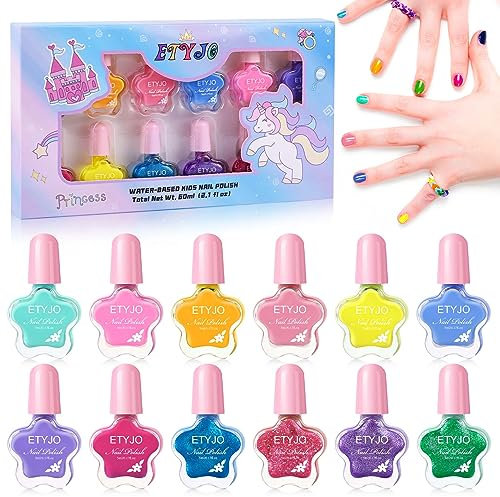 ETYJO Nagellack für Kinder – 12 Farben, Peel-Off, ungiftig, schnell trocknend, Geschenkset