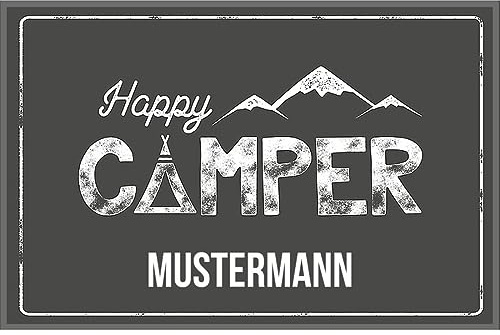 Manutextur Fußmatte mit Namen - Motiv Happy Camper - viele Urlaubs-Motive - Schmutzfangmatte personalisiert - Größe 40x60 cm - persönliches & individuelles Geschenk