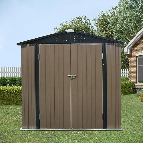 4x6FT Storage Shed Metal Garden Apex Roof Shed Metal Flat Roof Shed Door at 6FT side (4X6FT)