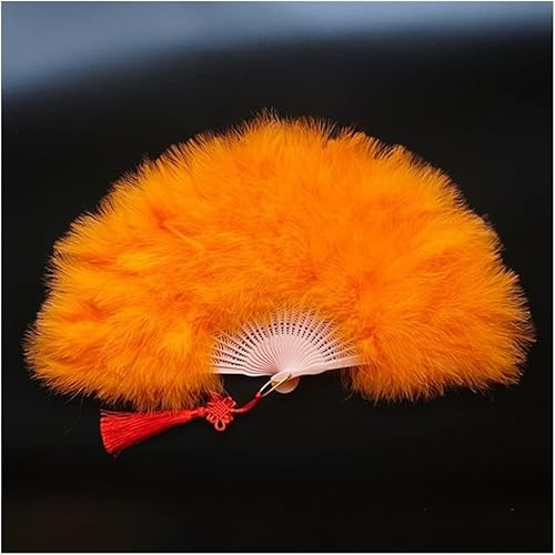 Feather Fan,Folding Handheld Feather Fan, Handheld Folding Fans Handmade Folded Fan White Feather Hand Fans Chinese Home Decorative Party Dance Wedding Decoration Accessories Crafts Gifts Hand Fan ( C