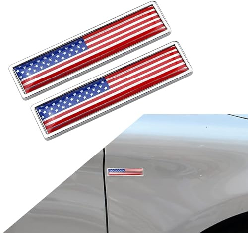 Crynod 2 PCS Car American Flag Metal Decal, 2.2 x 0.5 3D Mini Patriotic Badge Car Sticker, Body Door Side Trunk Epoxy Technology Decoration, Universal Exterior Accessories for Most Cars (Red)