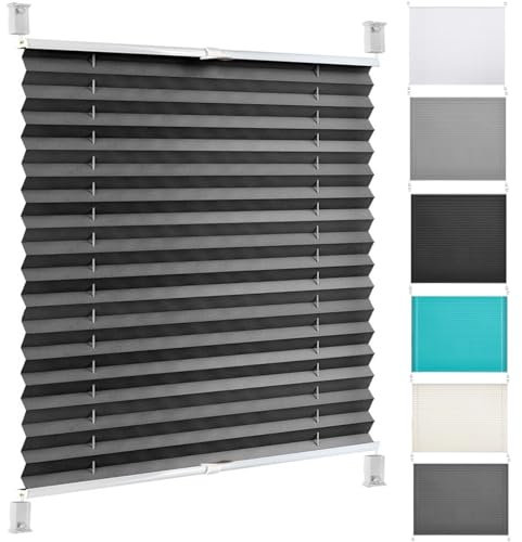 Faltrollos Für Fenster 30 x 130 cm Verdunklungsplissee Lichtundurchlässig Custom Plissee 2 Bedienschienen aus Aluminium für Wohnzimmer, Schwarz