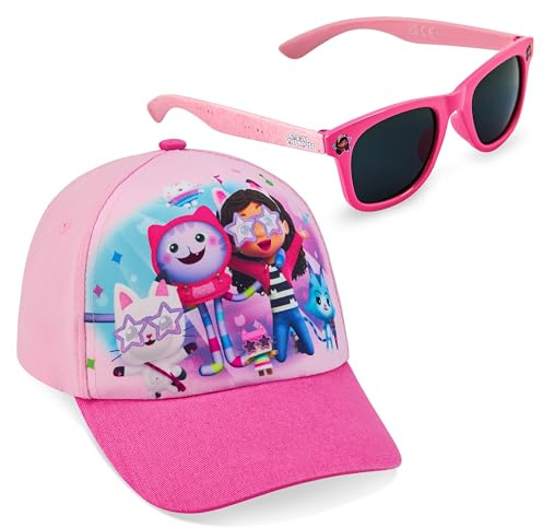 Gabby's dockhus flickor solglasögon och baseballkeps-set, lätt solhatt UV400 solglasögon rosa, Rosa, One Size