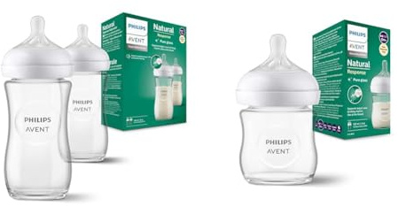 Philips Avent Lot de 2 biberons en verre à Réponse Naturelle & Avent Biberon en verre à Réponse Naturelle - 120 ml, sans BPA pour les nouveau-nés de 0 mois et + (modèle SCY930/01)