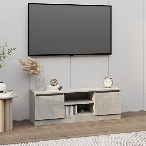 Gecheer Mueble de TV Mesa para TV con Puerta 2 Compartimentos y Estantes Aparador para TV Mueble TV Salón Mesa Televisión Mueble Comedor Televisor Gris hormigón 102x30x36 cm