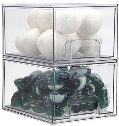 IGNPION Clear Laundry Detergent Pods Containers, 2 Layer Dryer Sheet Holder Drawer, Multi-use Countertop Storage Drawer for Laundry Pods,Washing tablets, Scent Booster, Dryer Ball