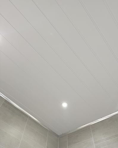 Matt White Twin Embedded PVC Ceiling Panels Bathroom Cladding Shower Wet Wall (10 Panels)
