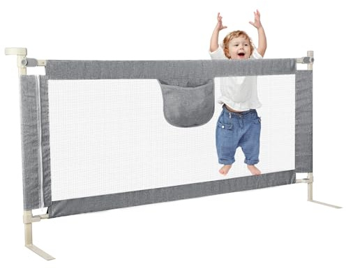 Willonin Bettgitter, Rausfallschutz, verstellbar, Höhe kann von 70 bis 105 cm angehoben werden, Sicherheit für Babys, 0 bis 6 Jahre (Grau, 145 cm)