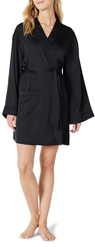 Amazon Essentials Robe de Chambre en Satin à Coupe Décontractée Femme, Noir, S