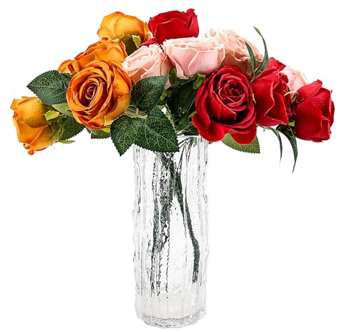 Flower Vase - Glass Vase for Living Room - Premium Thickened Texture Clear Decorative Vases for Flowers - Modern Decorative Vaser for Home, Rustic Farmhouse Shelf, Mantle, Table Entryway Décor