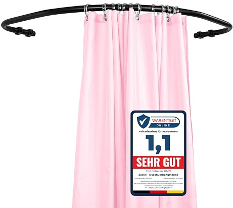Sasko Duschvorhangstange Duschstange Duschvorhang L-Form Rundbogen Symmetrisch Aluminium Belastbarkeit 25 kg Gardinenstange für Vorhang für Badewanne & Dusche Wandmontage - Schwarz - 90x90 cm