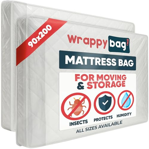 WRAPPYBAG – Matratzenhülle Wasserdicht – Schutzhülle für Matratzen – Matratzenaufbewahrungshülle für Umzug, Lagerung & Transport – 90x200 cm - Los von 2