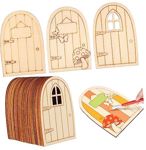 JOINPAYA 36stücke Mini Holz Elfen Tür Unbemalt Mit Designs Glatte Oberfläche Robustes Holz Kreative Gartenornamente Für Outdoor-deko Kleine Baumverzierungen DIY Bastelbedarf
