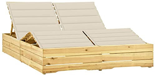 ShGaxin Doppel-Sonnenliege mit Creme Auflagen Kiefer Imprägniert, Gartenliege, Liegestuhl, Sonnenstuhl, Sonneninsel Outdoor, Liegen, Gartenmöbel, Bäderliege, Relaxliege - 3065986