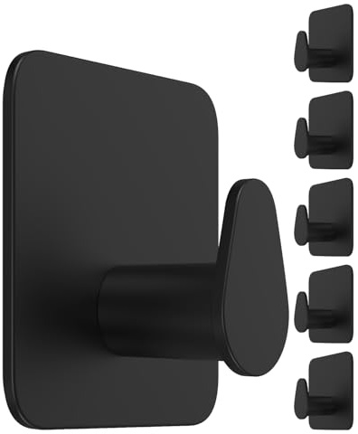 4smile Handtuchhalter ohne Bohren, Oval, 6er Set, Schwarz | Handtuchhaken Bad, Haken selbstklebend mit 3M-Klebe-Pads - Stilvolle Klebehaken Wandhaken