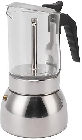 aqxreight Moka Doble Válvula Acero Inoxidable Compatible con Inducción Vitrocerámica Gas y Eléctrica Portátil para Casa o Negocio con Vidrio y Seguro