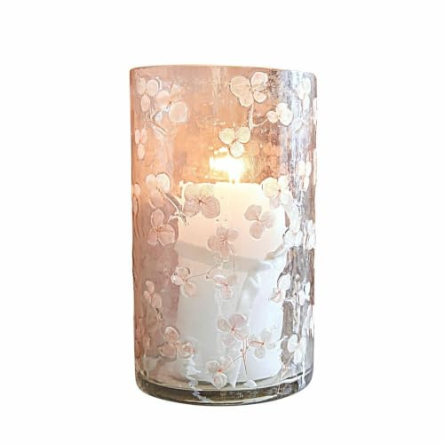 Loberon Windlicht Velindar, klar/rosa | Mundgeblasen, mit Echten Blüten Gearbeitet, Romantischer Look, Kerzenhalter, Dekoration, Glas