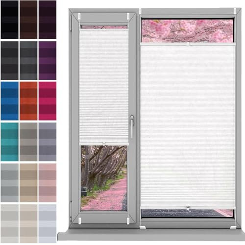 Plissee Klemmfix Ohne Bohren 82 x 200 cm, Nach Maß Qualität Ohne Bohren, Faltrollo Plisseerollo Jalousie Klemmfix, Plisseerollo Sichtschutz, für Fenster & Tür, Weiß