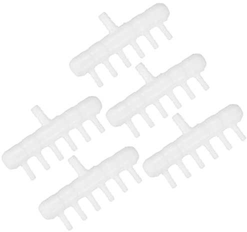 M METERXITY 5-Pack Aquarium Air Valve 8mm to 4mm 6-Ways, Plastic Air Line Tubing Splitter Connector Flow Control Pump Accessories for Aquarium/Fish Tank/Garden/Agricultural/Irrigation [White]