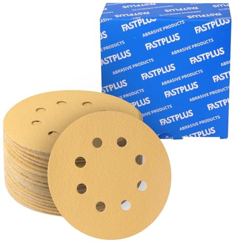 Disques abrasif 125 mm 8 trous papier poncage granulométrie 320 papier a poncer oxyde d'alumine jaune support anti - poussière 50 pièces pour machines orbitales