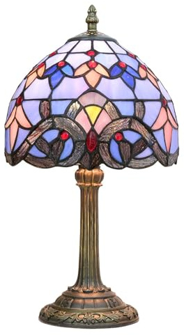 Crecobo 8 Inch Tiffany Style Stained Glass Lamp, Baroque Medieval Vintage Design Small Bedside Lamp, Suitable for Bedroom Office Hotel Dormitory and Other Home Decor (Blue Baroque)