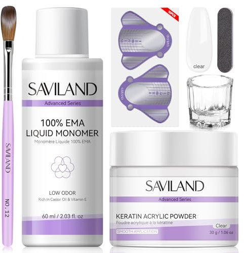SAVILAND Acryl Nagelset für Anfänger: 30g Klarer Acryl Pulver Nails 60ml Acryl Liquid Set mit Acryl Pinsel Nägel Zubehör Acryl Nägel Starterset für Nagelverlängerung Nägel Selber Machen DIY Acrylnägel
