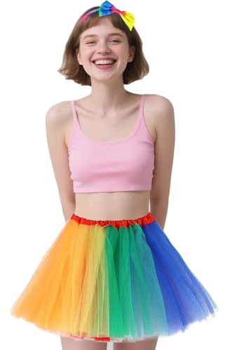 AffeGifts Gonna Tutù per Adulti, Gonna in Tulle Colorata con Una Fascia per Capelli Arcobaleno Arcobaleno da Donna Festa Dell'orgoglio Carnevali Abito di Fantasia ai Neon