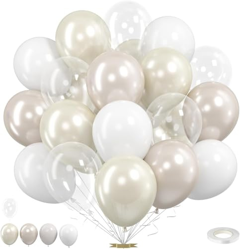 50 Pezzi Palloncini Compleanno, 12 Pollici Palloncino Lattice, Palloncini Bianchi Perlati, Palloncino Bianchi Elio, Palloncini Trasparenti, Palloncino Elio per Compleanno, Baby Shower, Matrimoni (C)