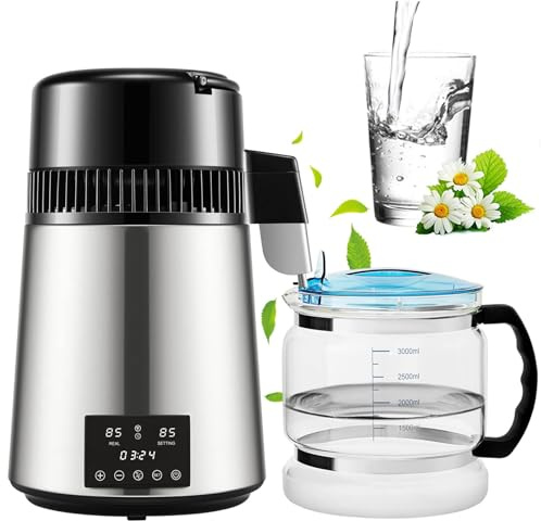 Water Distiller, 4L Distilled Water Maker with Dual Temp Display & 0-99 H Timer, 750W Countertop Purifier for Household and Laboratory