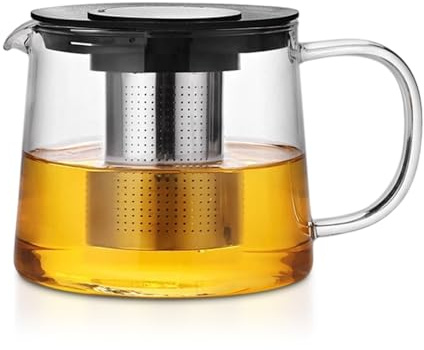 RANJIMA Teekanne mit Siebeinsatz, Teekanne Glas 1,5 Liter Hitzebeständig Glaskanne mit Deckel, Premium Teapot Tea Maker mit Edelstahl Filter Sieb Ideal zur Zubereitung von Losen Tees, Große Teekannen
