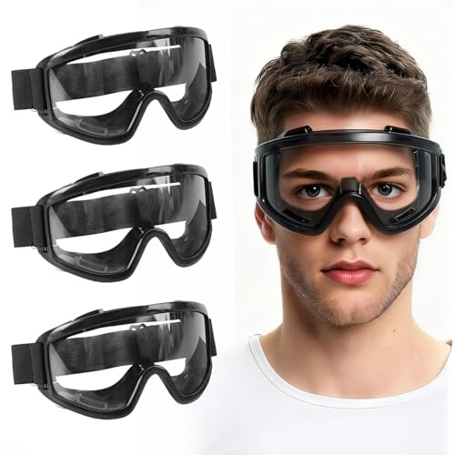 Zyiphor Lot de 3 Lunette Protection, Lunettes de Protection Anti-buée, Lunettes de Sécurité Anti-rayures, Aérées, Bandeau Réglable, pour Bricolage, Travaux, Laboratoire et Porteurs de Lunettes
