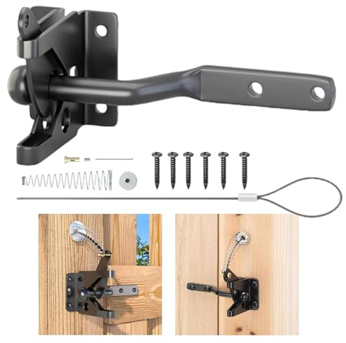 Verrou automatique pour portails | serrure automatique à fermeture noire pour portes | serrure de sécurité extérieure en métal bois cour piscine hangar ferme porche jardin patio P