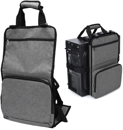 Fockety Bärrem för PC Tower med Handtag, Bärväska för Skrivbordsbälte med Fickor för Tangentbord, Kabel och Datortillbehör, Datorresehållare för Transport på Språng