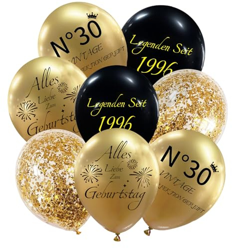 yosiio 24 Stück Luftballons Deko 30. Geburtstag Schwarz Gold, 1996 Ballons Dekoration zum 30 Geburtstag Männer, Happy Birthday Luftballons für Mann Frauen Party Deko