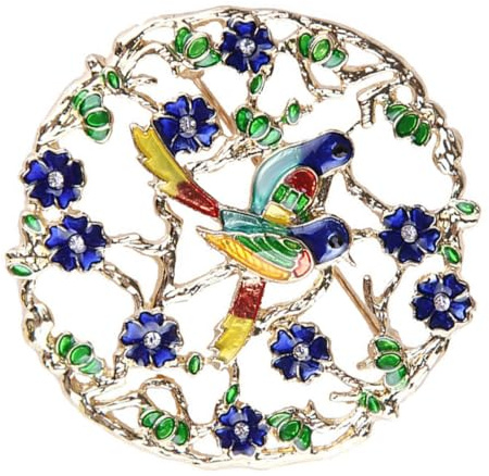 Milisten 1pezzi Spilla in Smalto Due Uccelli Spilla in Lega Tema Bouquet Forma di Animale Fiori Smaltata Retrò per Abiti Casual
