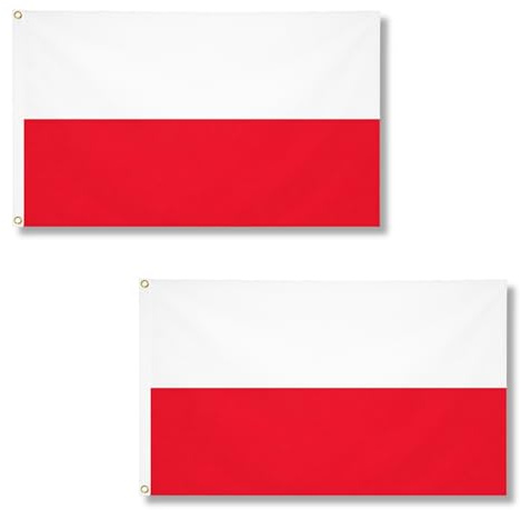 2 banderas de Polonia de 5 x 3 pies con ojales de latón, bandera polaca de poliéster para partidos de fútbol, celebraciones nacionales, exhibición en el hogar y el jardín