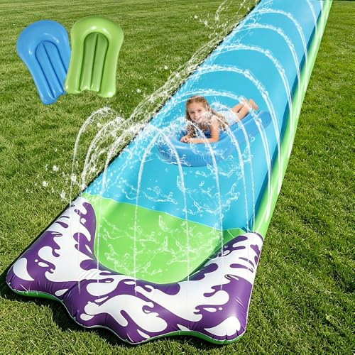 PLLYPE 15.8 ft/480 cm Tappeto Scivolo Acqua Piscina con 2 Bodyboards, Scivolo Acquatico Giardino, Scivolo per Piscina Fuori Terra per Giardino, Spiaggia, attività Acquatiche all'aperto(Blu)