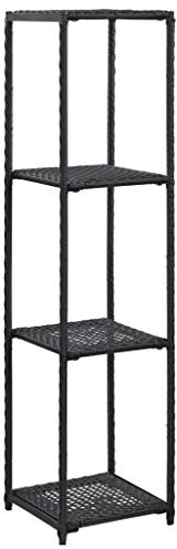 Fisinber Estantería de pie de polirratán negro – Torre estrecha con 4 niveles para salón, terraza, sótano, estantería compacta multiusos para libros y plantas, 30 x 30 x 120 cm