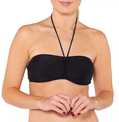 Scuba Ladies Swimwear Women's Strapless Bandeau Bikini Top Mix & Match Plain Print Non-Wired UK Seller - Black - Size 18