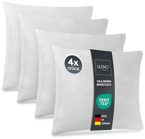 LILENO HOME Lote de 4 Relleno de Cojín de 50x50 cm - Relleno Interior Lavable a 40°C Apto para Personas Alérgicas - cojín de poliéster Inlet cojín de sofá - Cojín para Cóctel y Almohada
