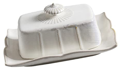 Angoily Keramik Butterdose Mit Deckel Butterschale Keramik Käseglocke Porzellan Retro Butterhalter Teedose Vintage Zuckerdose Sojasauce Gewürz Jar für Küche Küchenschrank Organizer Weiß