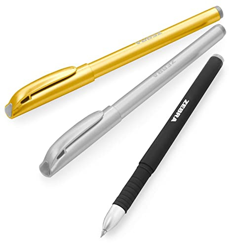 Zebra ZGE Gelschreiber, 0,7 mm Spitze, metallisches Set, Schwarz, Gold, Silber, 3 Stück