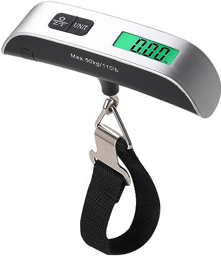 GeeRic Digitale Kofferwaage Gepäckwaage, Gepäckwaage Travel mit Temperatursensor,50KG / 110 lb Hängewaage Digitalwaage Fischwaage Batterie im Lieferumfang enthalten