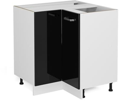Vicco Mobile ad angolo cucina R-Line, Nero lucido, 75.6 cm senza piano di lavoro, per la libera combinazione all'interno di sistemi cucina modulari